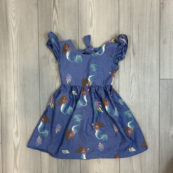 Disney The Little Mermaid Ariel Empire Waist Dress - Tie Open Back Girls 5T - Picture 1 of 12